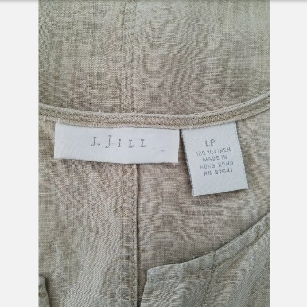 J Jill 100% Linen Pocket Blouse Sz LP Petite Large Beige Overshirt - Picture 5 of 5